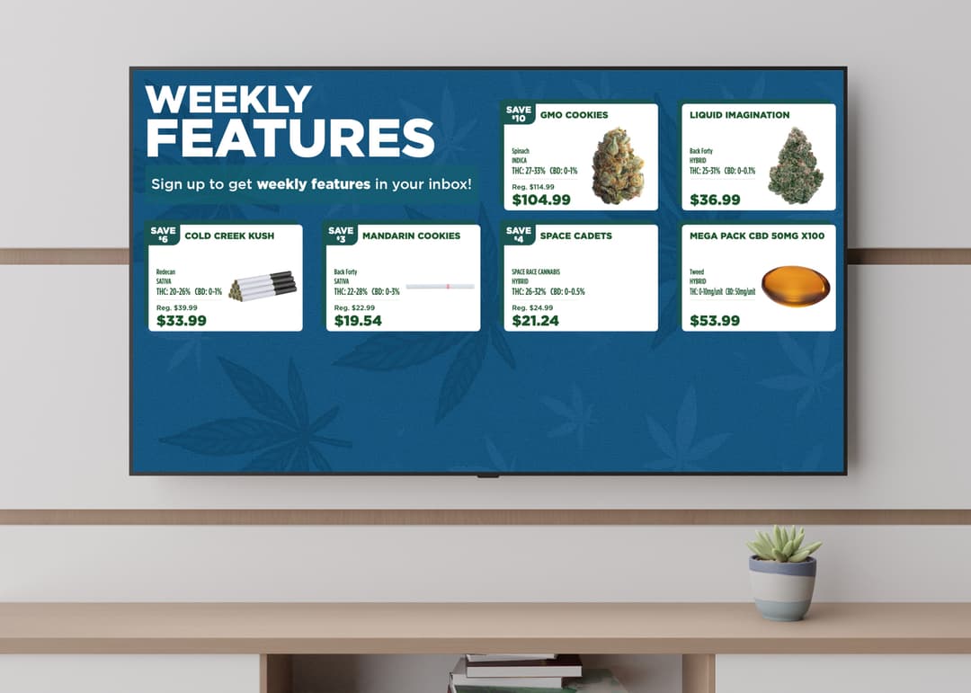 Customer viewing Promo TV in modern dispensary